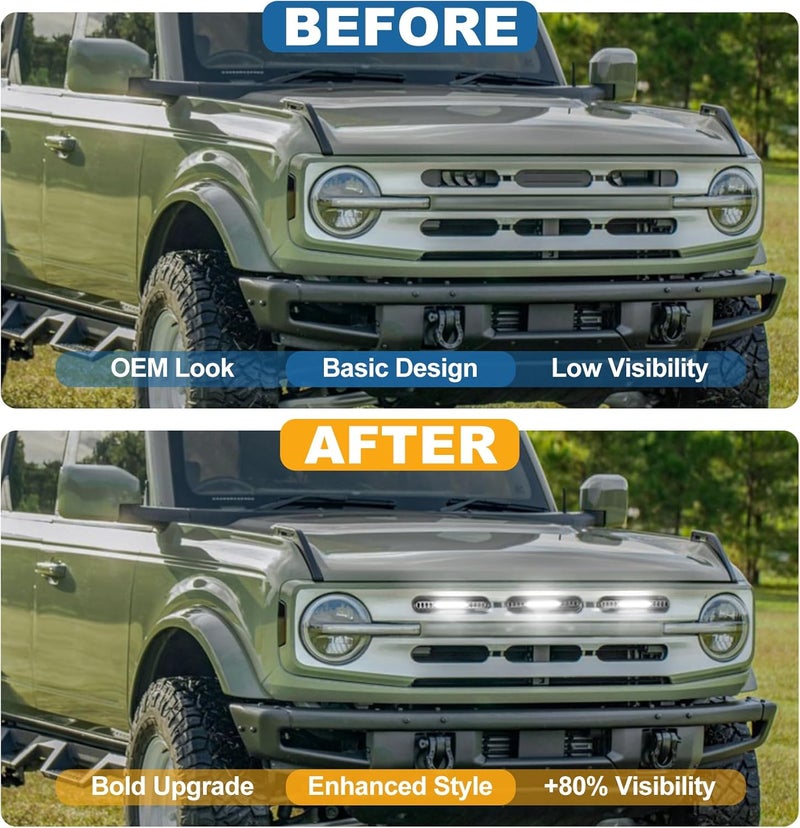 CFDSDE LED Grille Lights for Ford Bronco 2024 2021 2022 2023 Front Grill Inserts Light Snap-on Lamps Fits for Big Bend Outer Bank Accessories 2-4 Door (White Lights, 3PCS) - Image 2